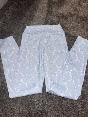 LoveShackFancy Kimi Bow Print Leggings Chilled Blue Kids XXL